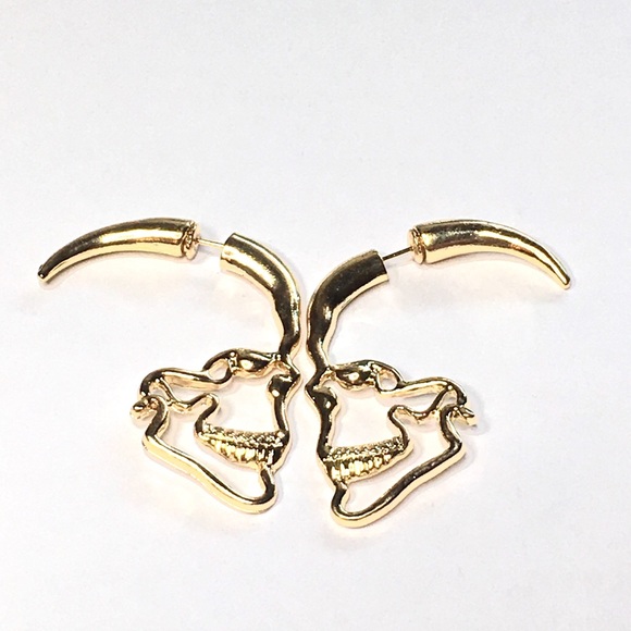 Gold Silouhette Skull Earrings - Picture 5 of 9